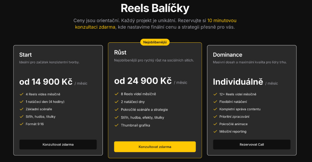 Ukázka Reels Balíčků